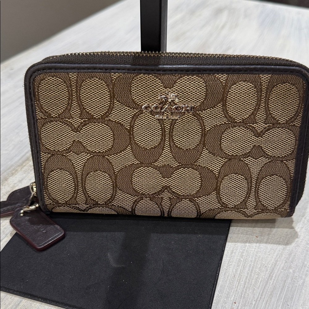 Coach Brown and Tan Double Zip Wallet